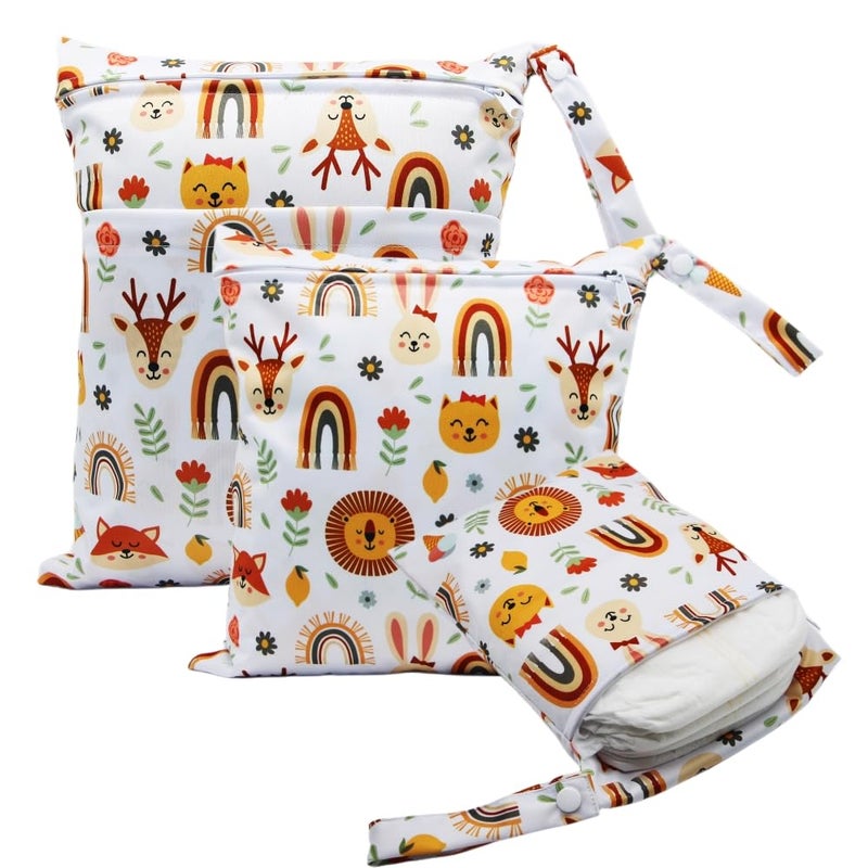Asenappy 3pcs Cloth Diaper Wet Dry Bags Waterproof Reusable with Two Zippered Pockets Travel Beach Pool Daycare Soiled Baby Items Yoga Gym Bag for Swimsuits or Wet Clothes (rainbow fox) - Image 1